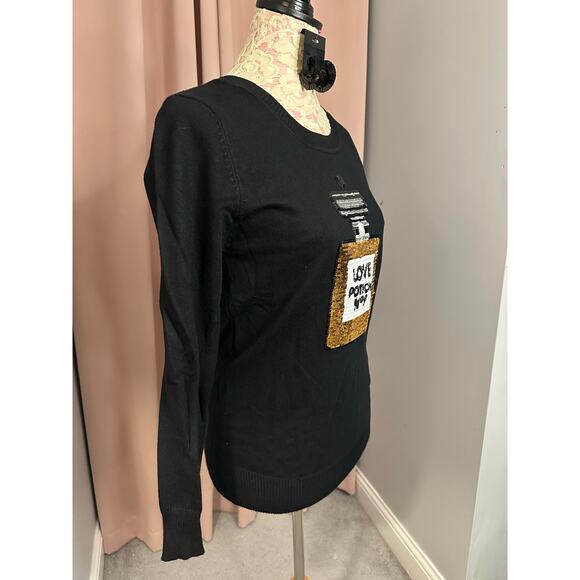 EUC Wildfox Black Love Potion No 9 Sequin Sweater w/Curated Earrings READ - Picture 5 of 10